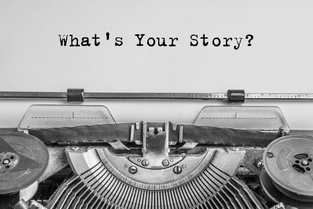 Schreibmaschine mit Whats your story